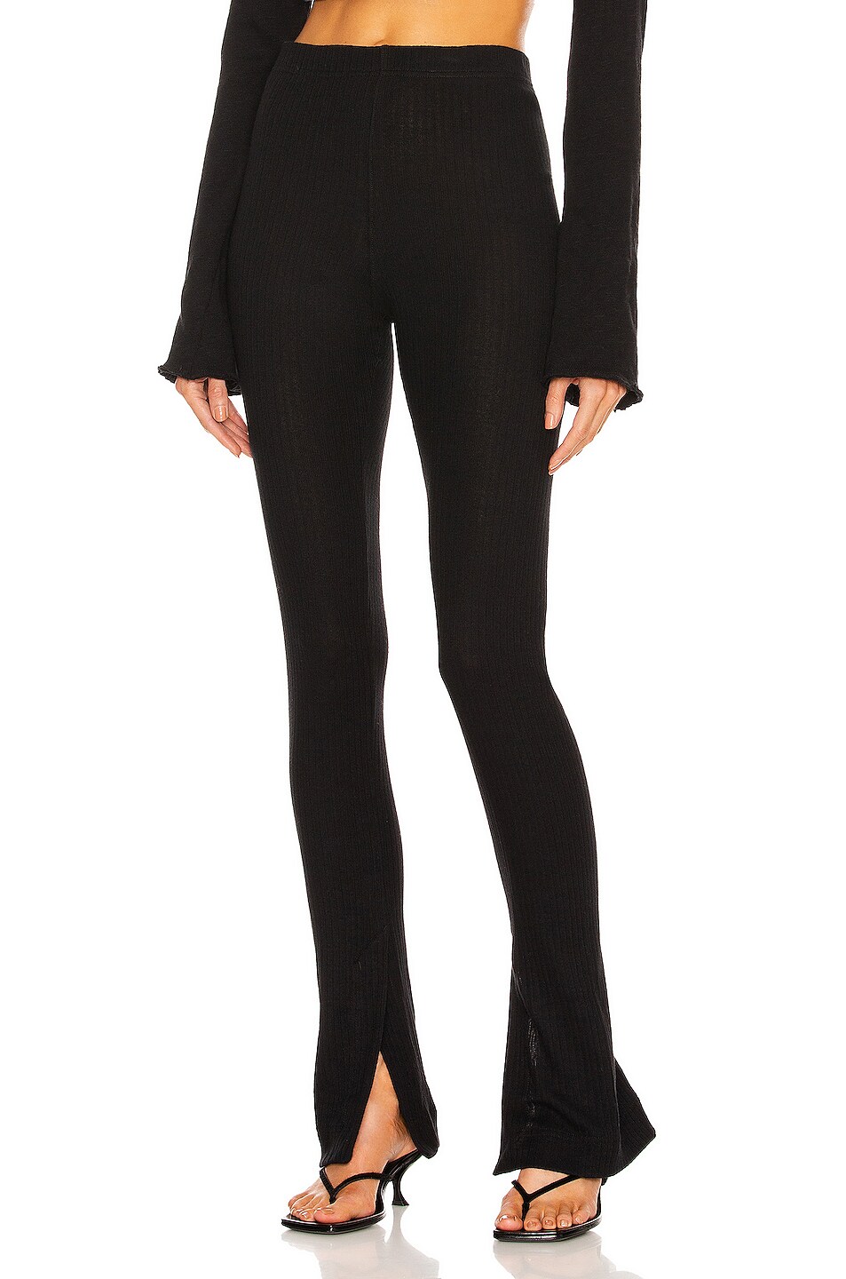 Image 1 of Bassike Rib Knit Flared Tights Pants in Black