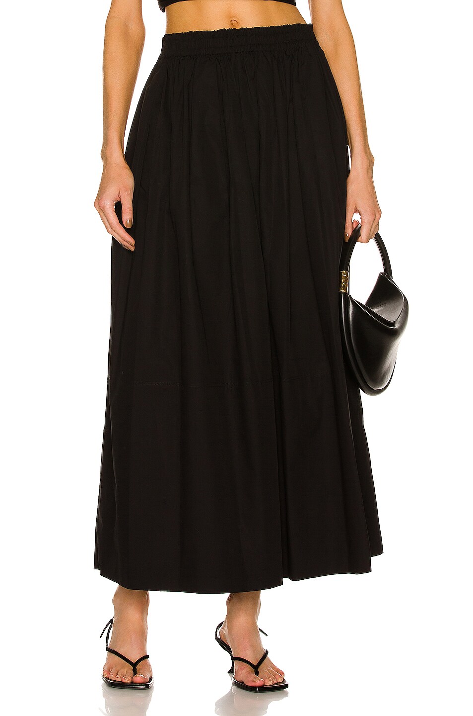 Image 1 of Bassike Cotton Gathered Longline Skirt in Black