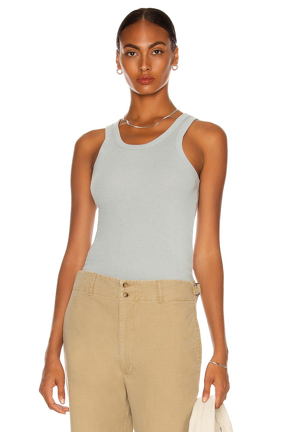 Image 1 of Bassike Superfine Rib Athletic Tank in Duck Egg Blue