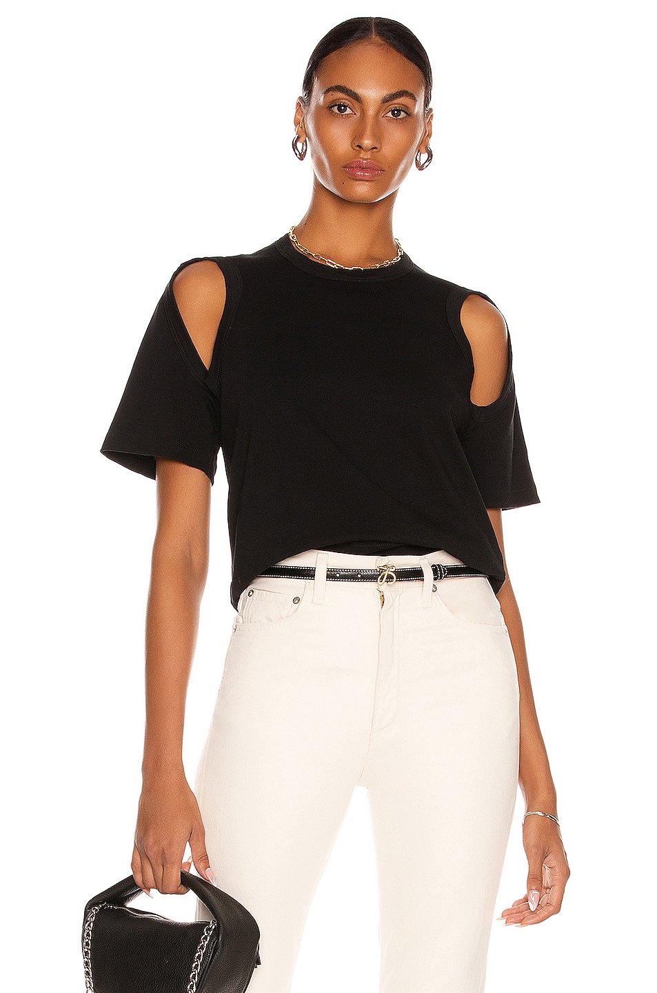 Image 1 of Bassike Cut Out Detail Short Sleeve Shirt in Black