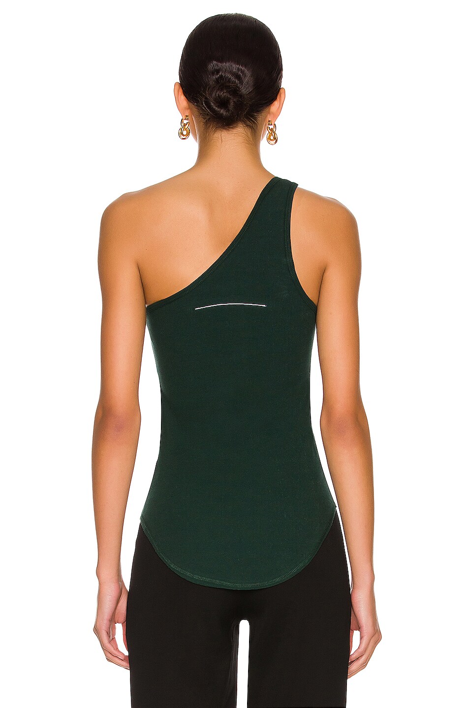Bassike Contrast One Shoulder Rib Tank in Malachite & White | FWRD