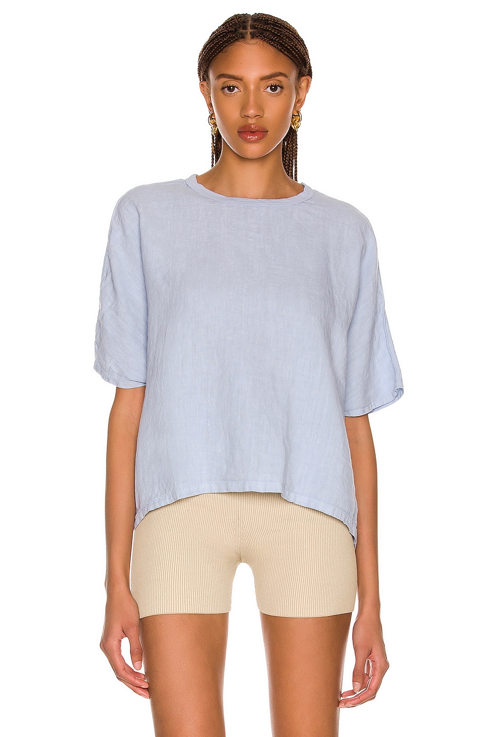 Image 1 of Bassike Washed Batwing Contrast Tee in Pale Blue