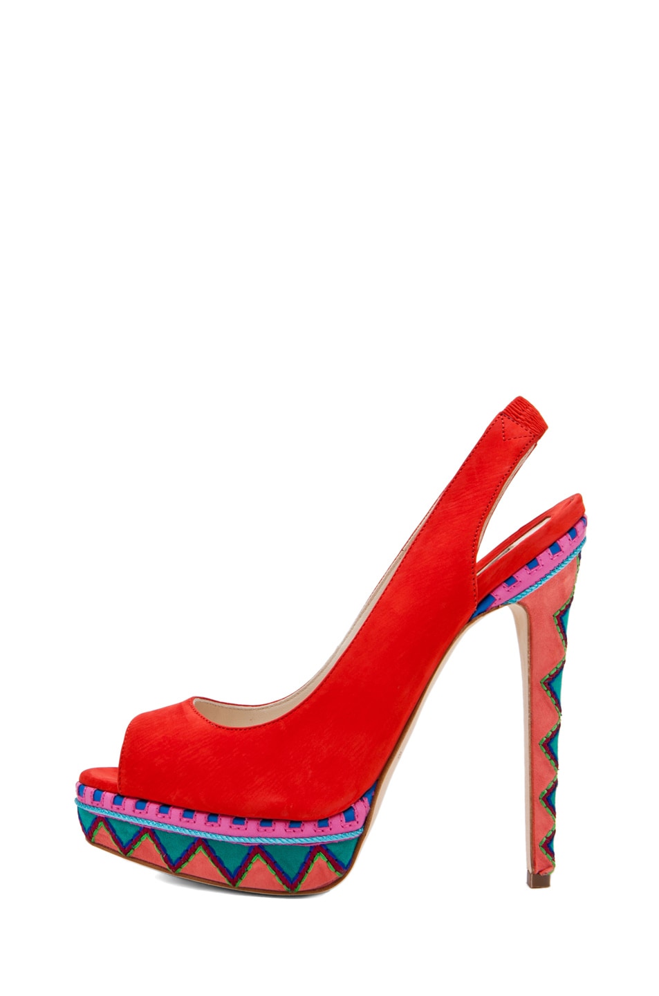 Image 1 of Brian Atwood Aliyza Open Toe Pump Red in Red & Multi