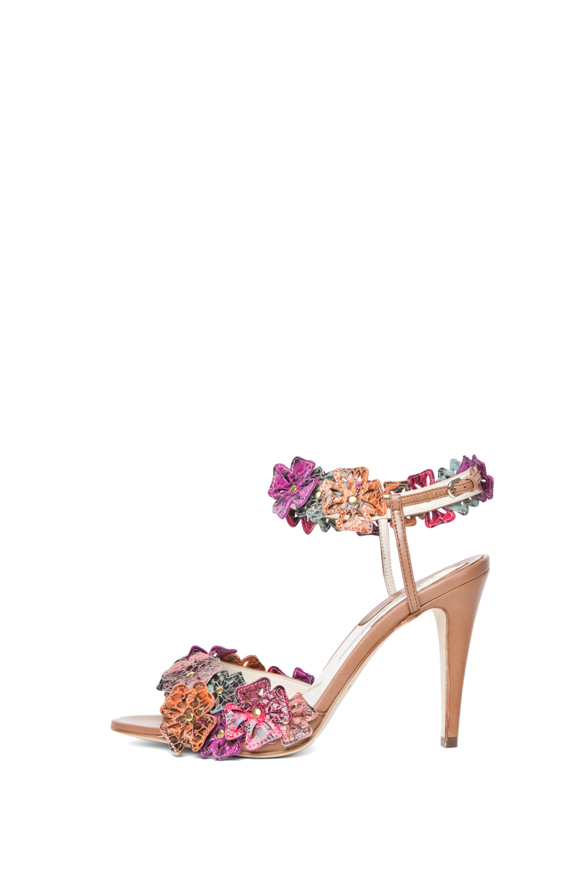Image 1 of Brian Atwood Coraline Leather Flower Sandals in Snake Multi