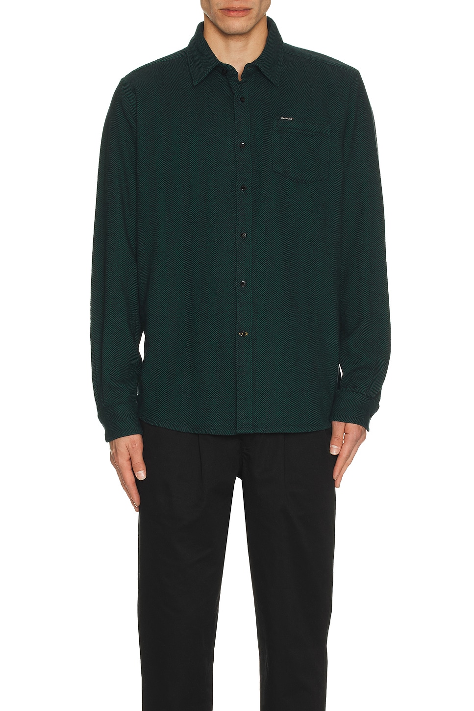 Image 1 of Barbour Robertson Tailored Herringbone Shirt in Evergreen