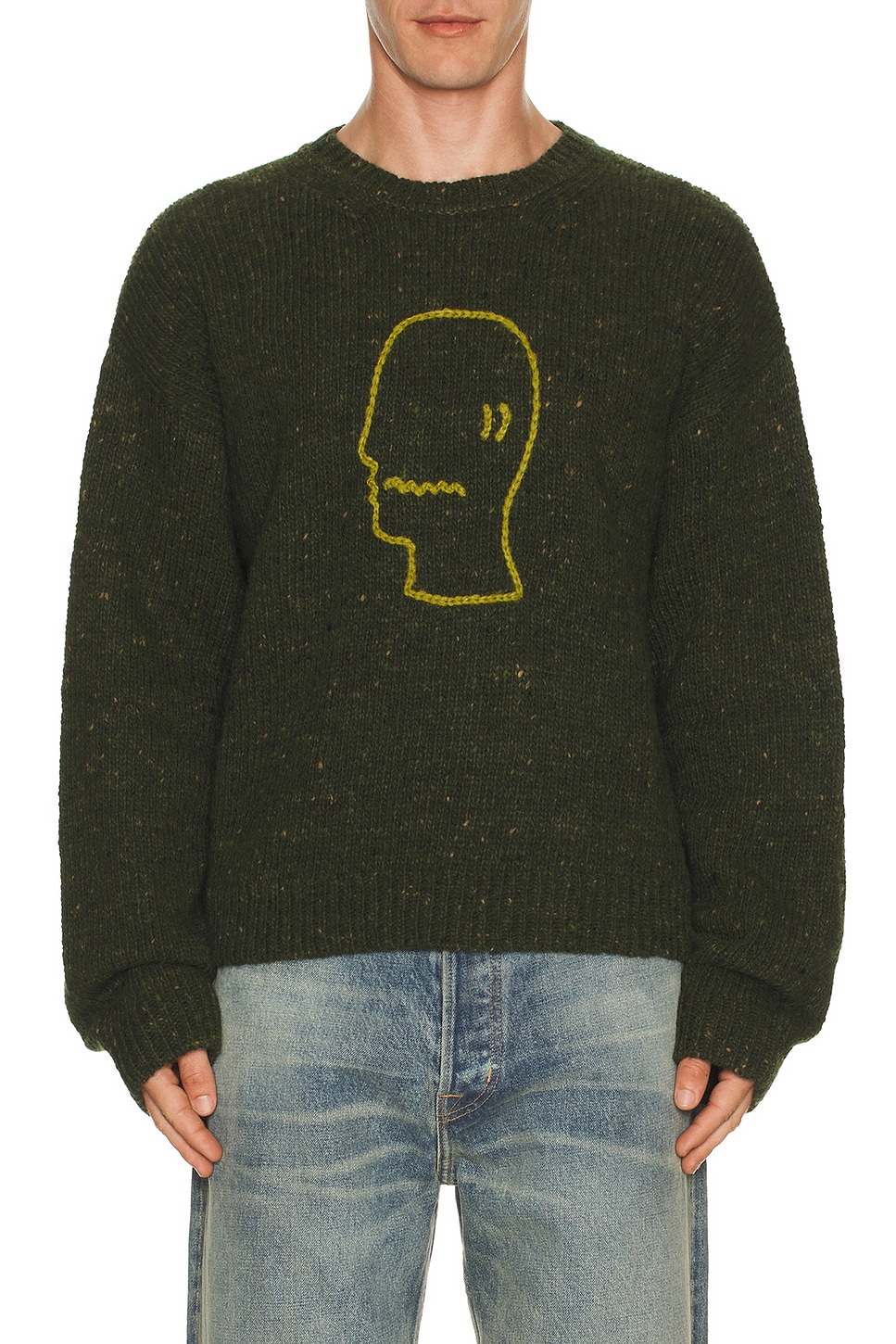 Image 1 of Brain Dead Logohead Alpaca Crewneck Sweater in Forest Green