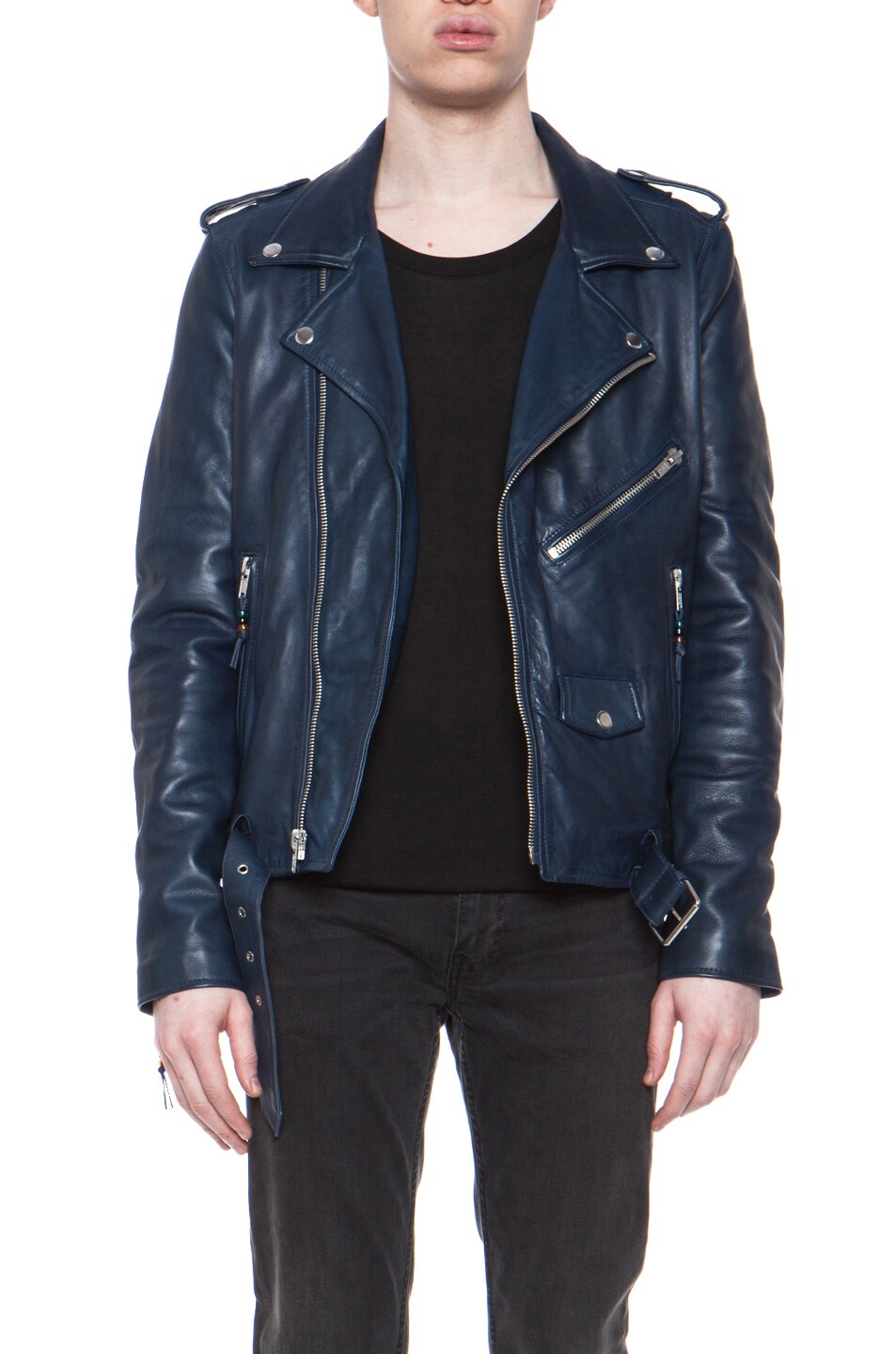 Image 1 of BLK DNM Iconic Leather Motorcycle Jacket in Ink Blue
