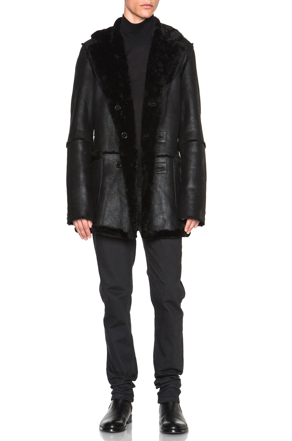 Image 1 of BLK DNM Double Breasted Shearling Coat in Black