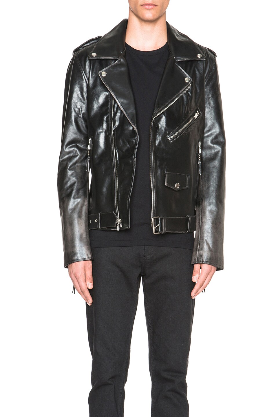 Image 1 of BLK DNM Fade Out Effect Leather Jacket in Antique Silver Black