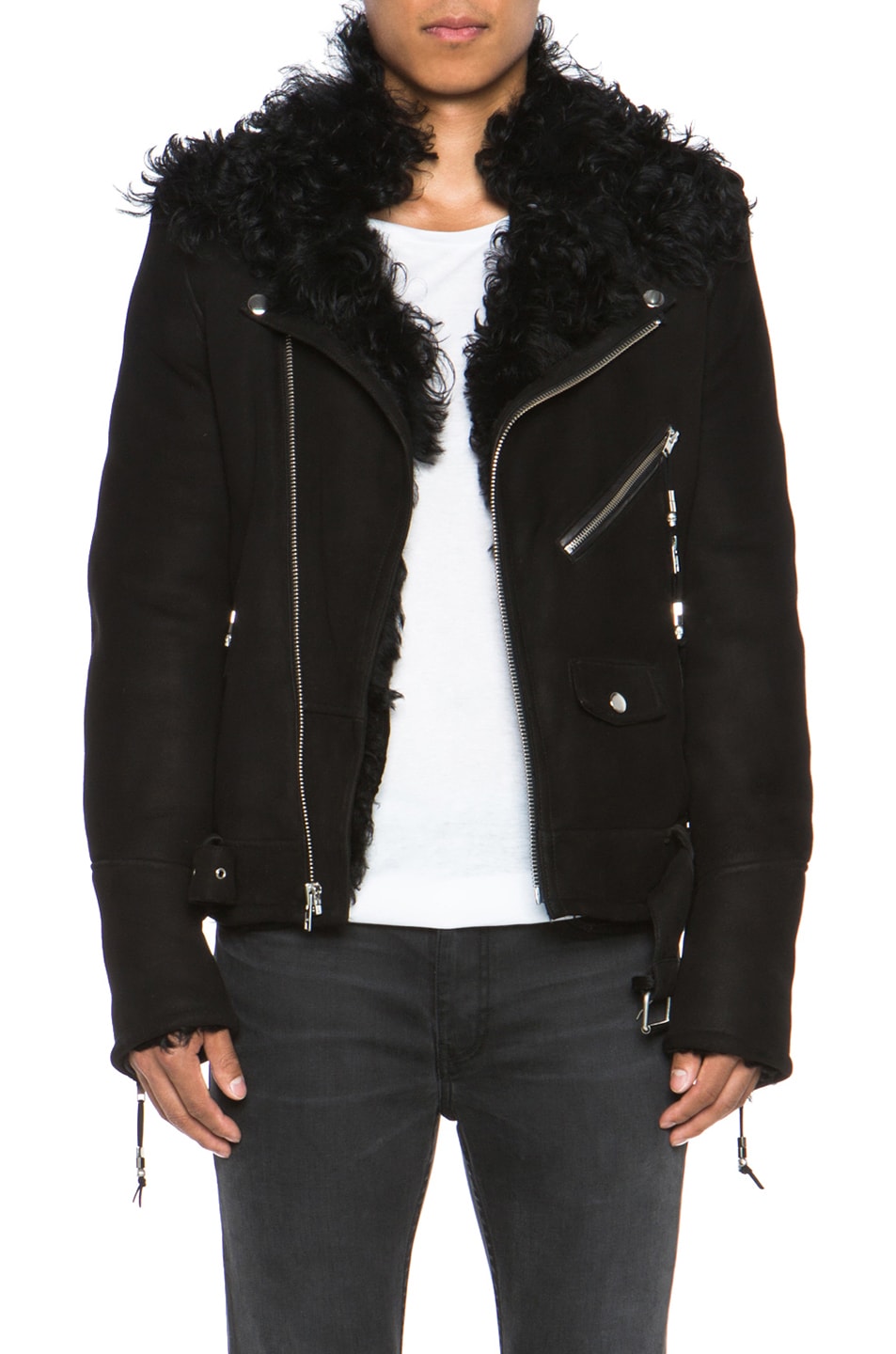 Image 1 of BLK DNM Shearling Motorcycle Jacket in Black