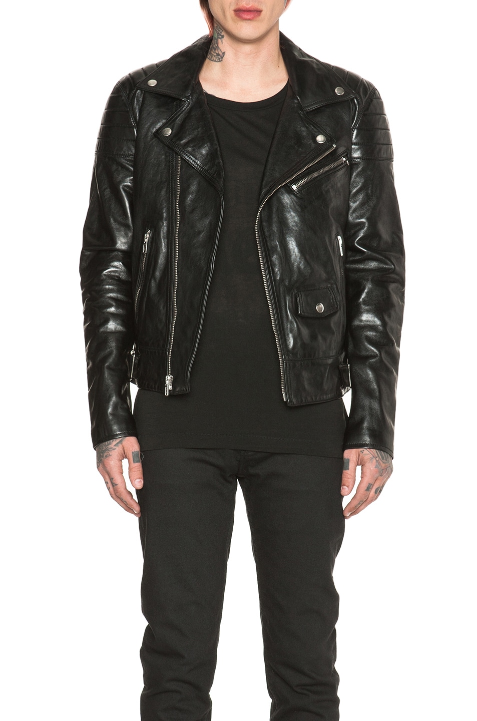 Image 1 of BLK DNM Quilted Leather Motorcycle Jacket in Black