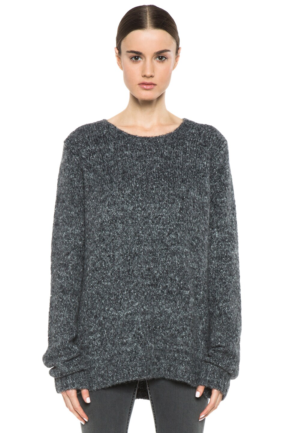 Image 1 of BLK DNM Loose Fit Nylon-Blend Round Neck Sweater in Charcoal Grey