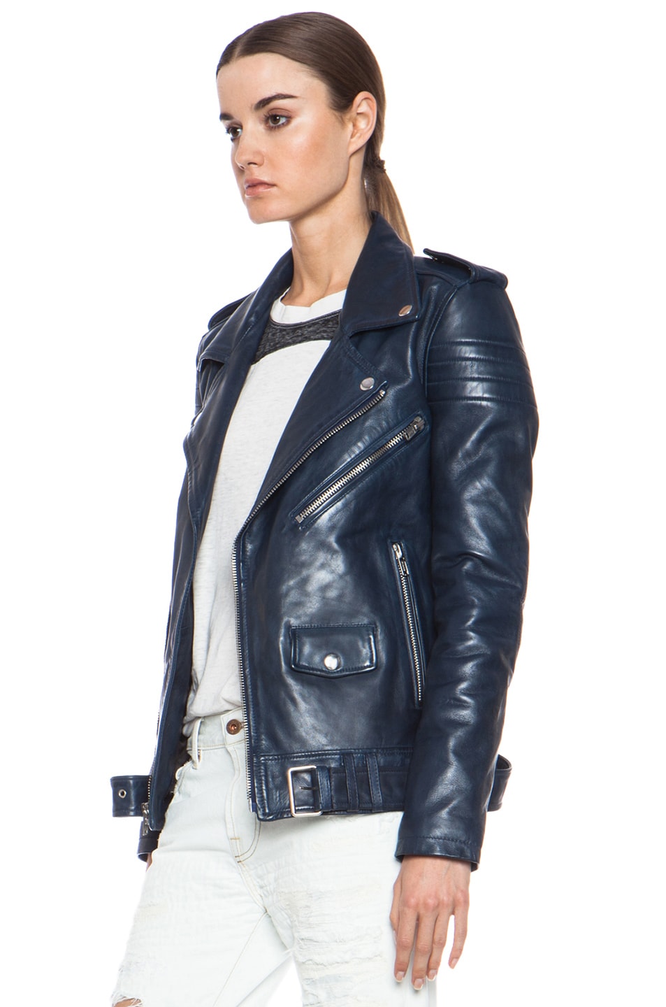 BLK DNM Iconic Leather Motorcycle Jacket in Ink Blue | FWRD