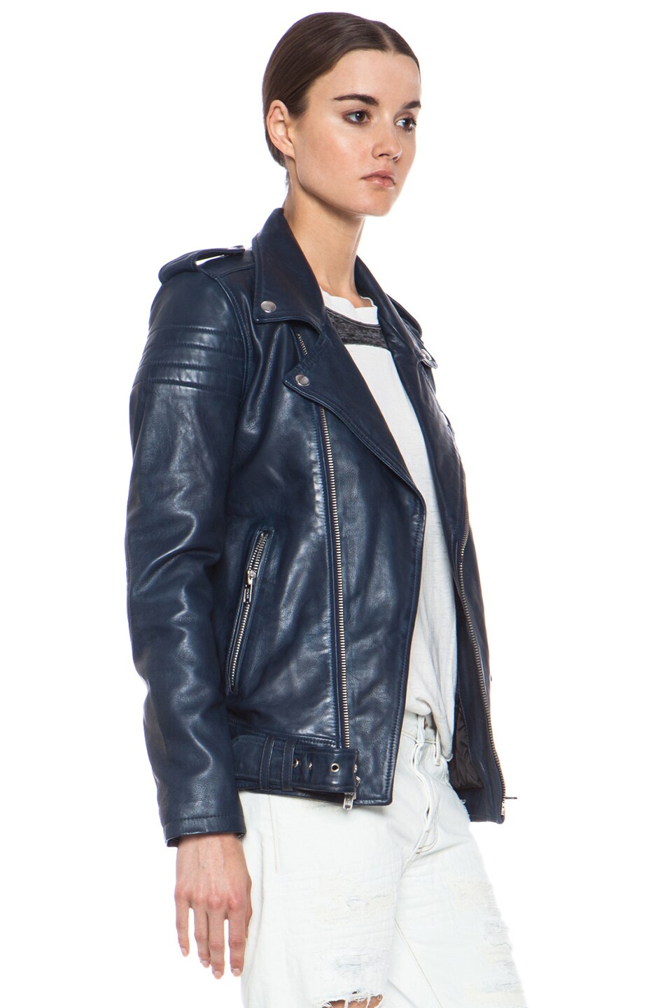 BLK DNM Iconic Leather Motorcycle Jacket in Ink Blue | FWRD