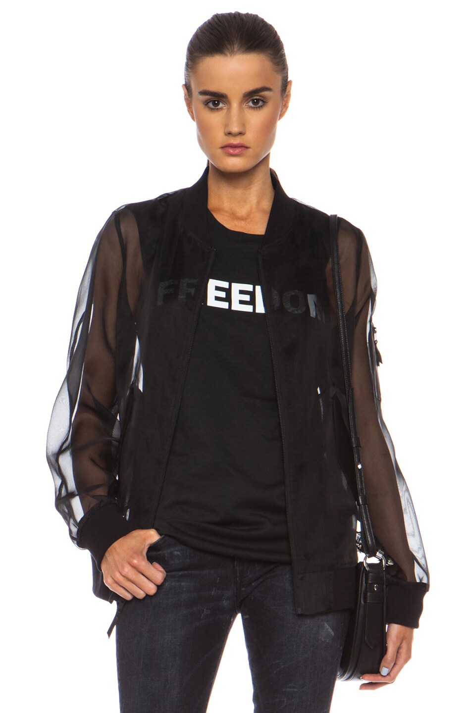 Image 1 of BLK DNM Sheer Organza Bomber with Leather Pocket in Black