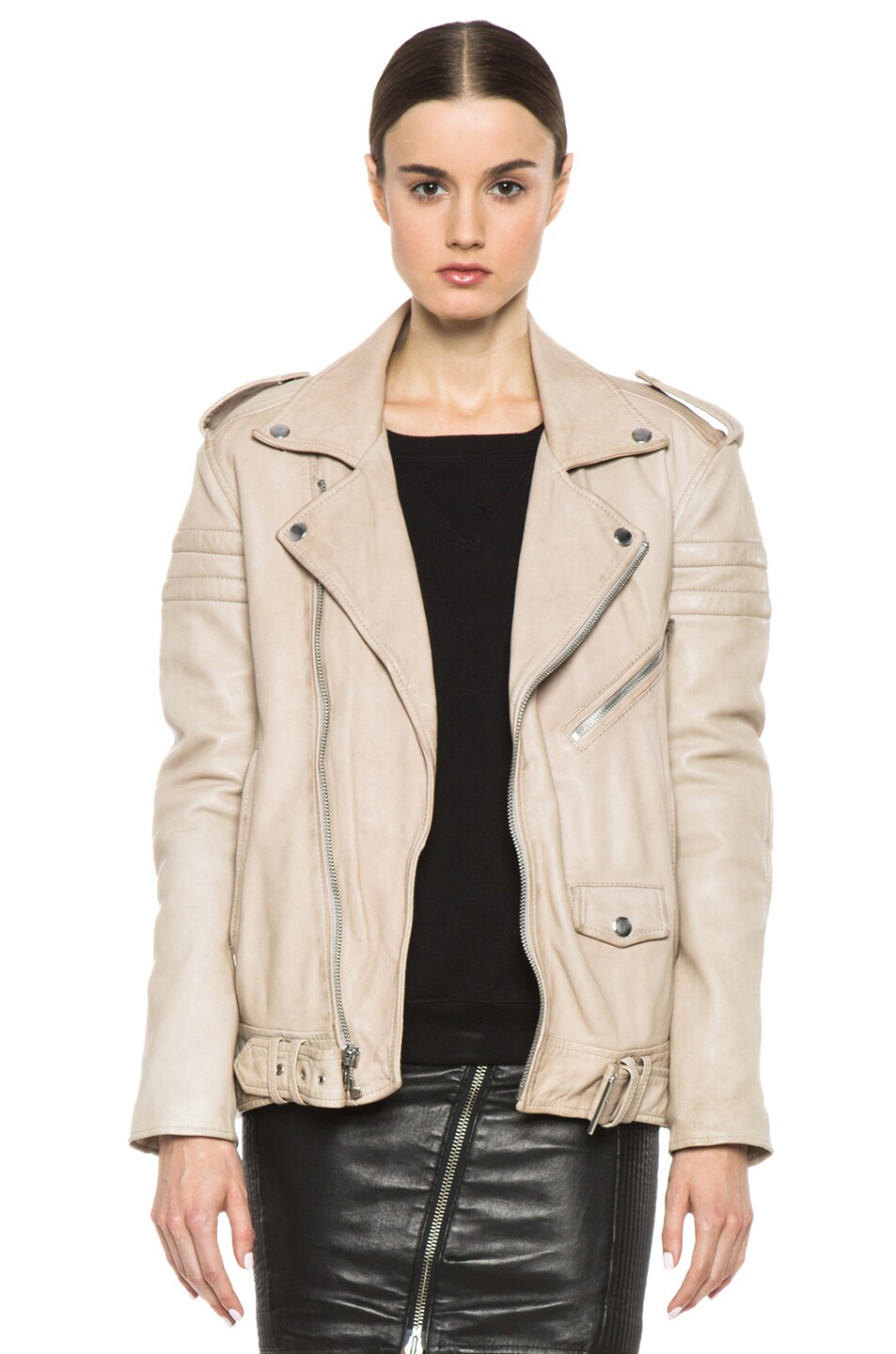 Image 1 of BLK DNM Leather Motorcycle Jacket in Dusty Pink