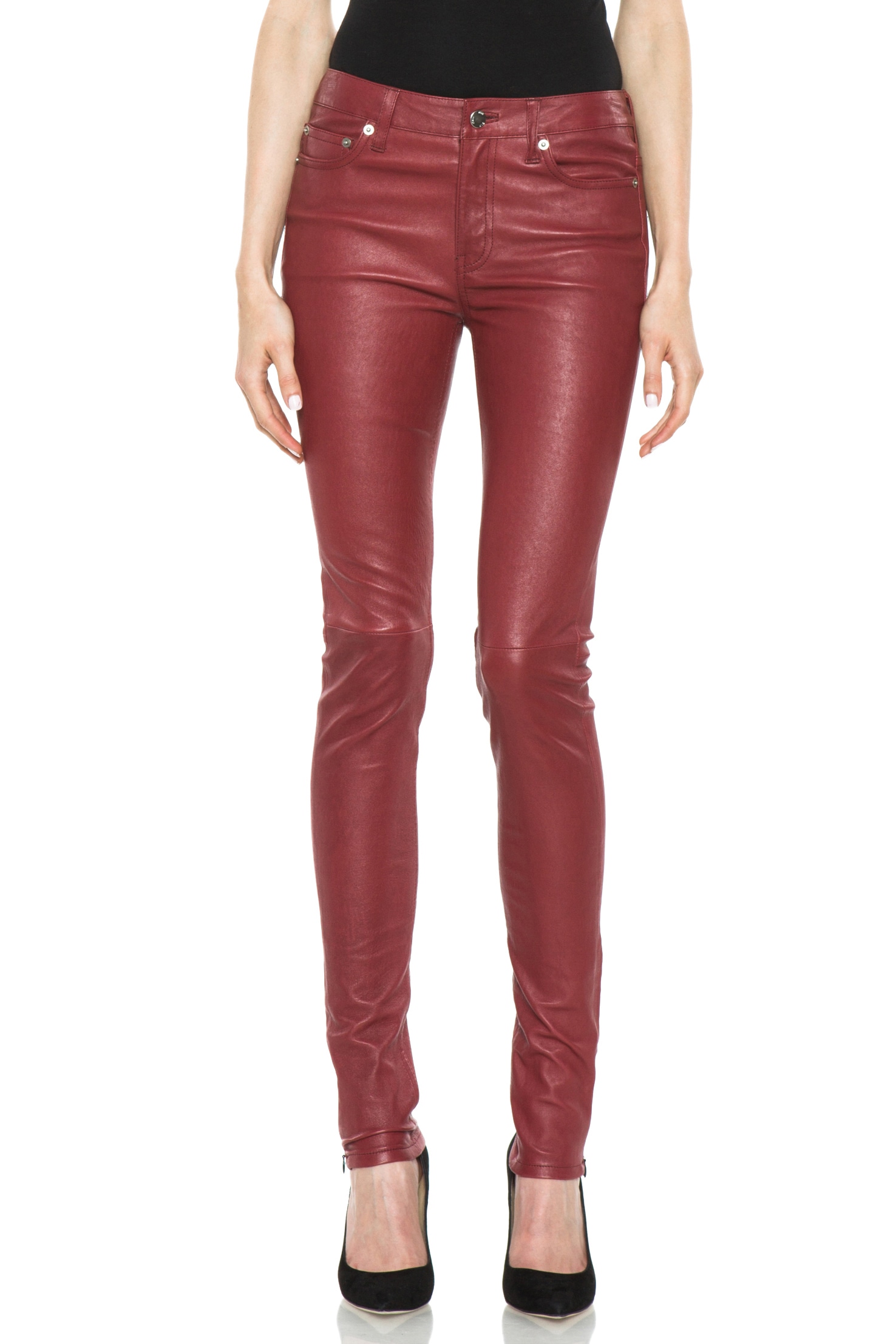 Image 1 of BLK DNM 5 Pocket Skinny Leather Pant in Blood Red