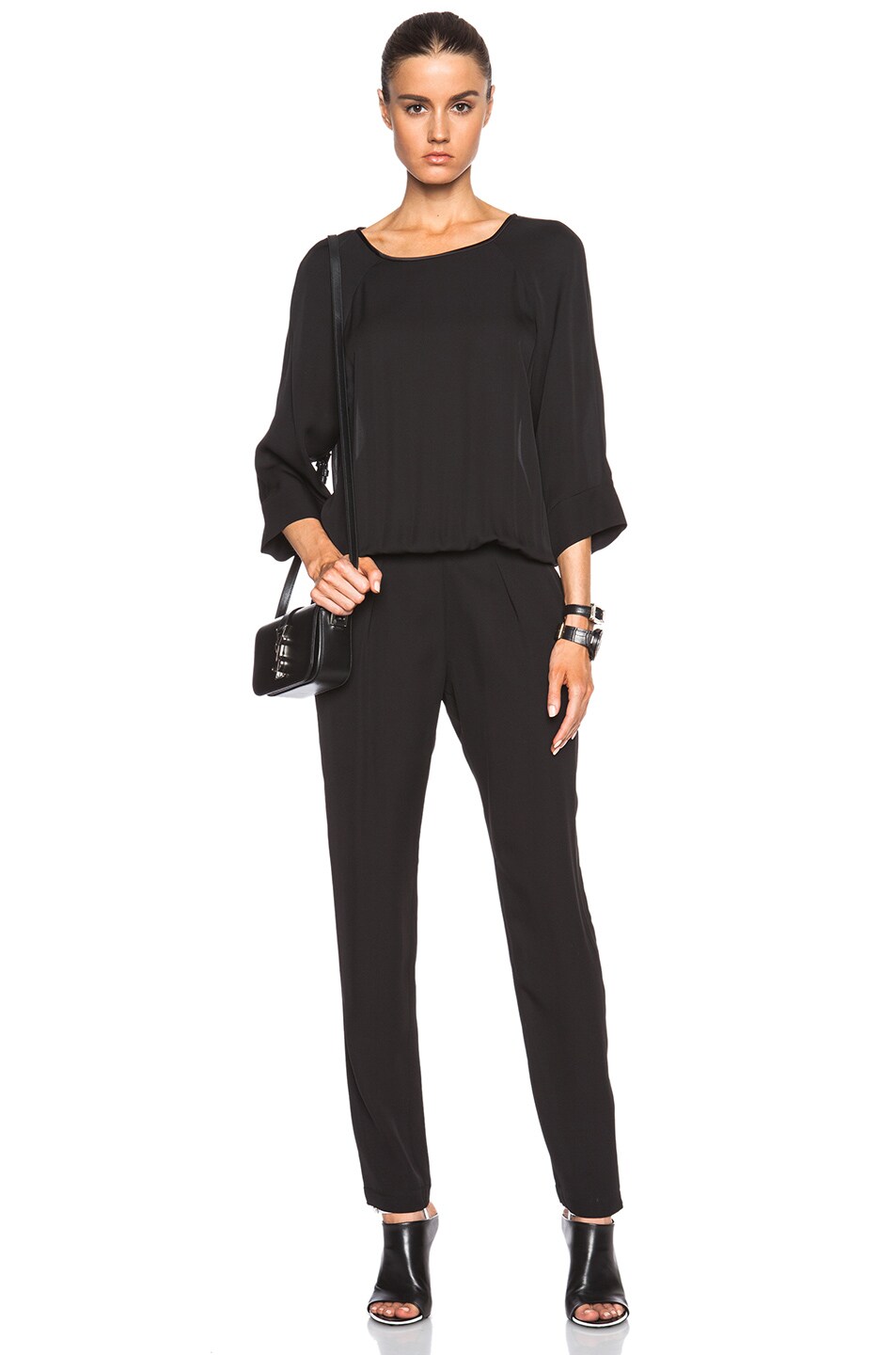 Image 1 of BLK DNM Silk Georgette Jumpsuit in Black