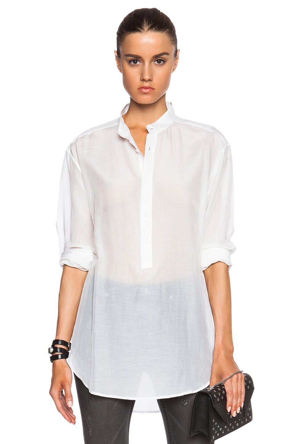 Image 1 of BLK DNM Silk Cotton Elongated Pullover Shirt 8 in White
