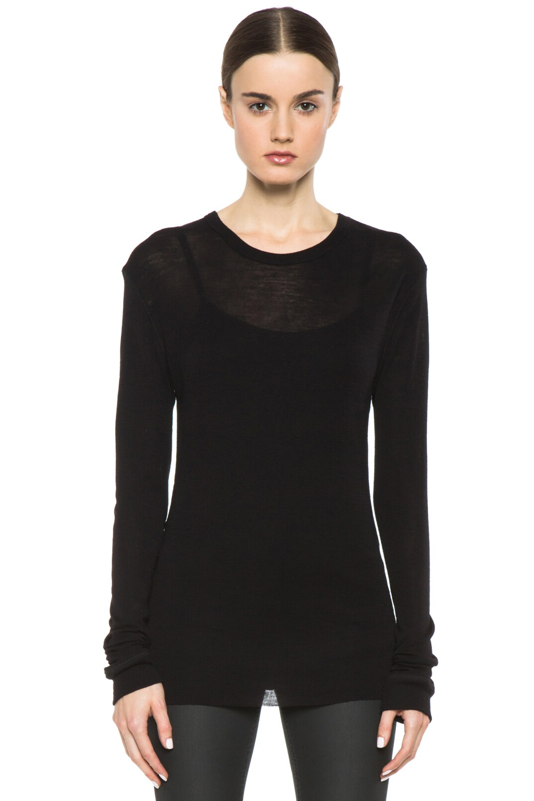Image 1 of BLK DNM Slim Fitted Wool-Blend Round Neck Tee in Black