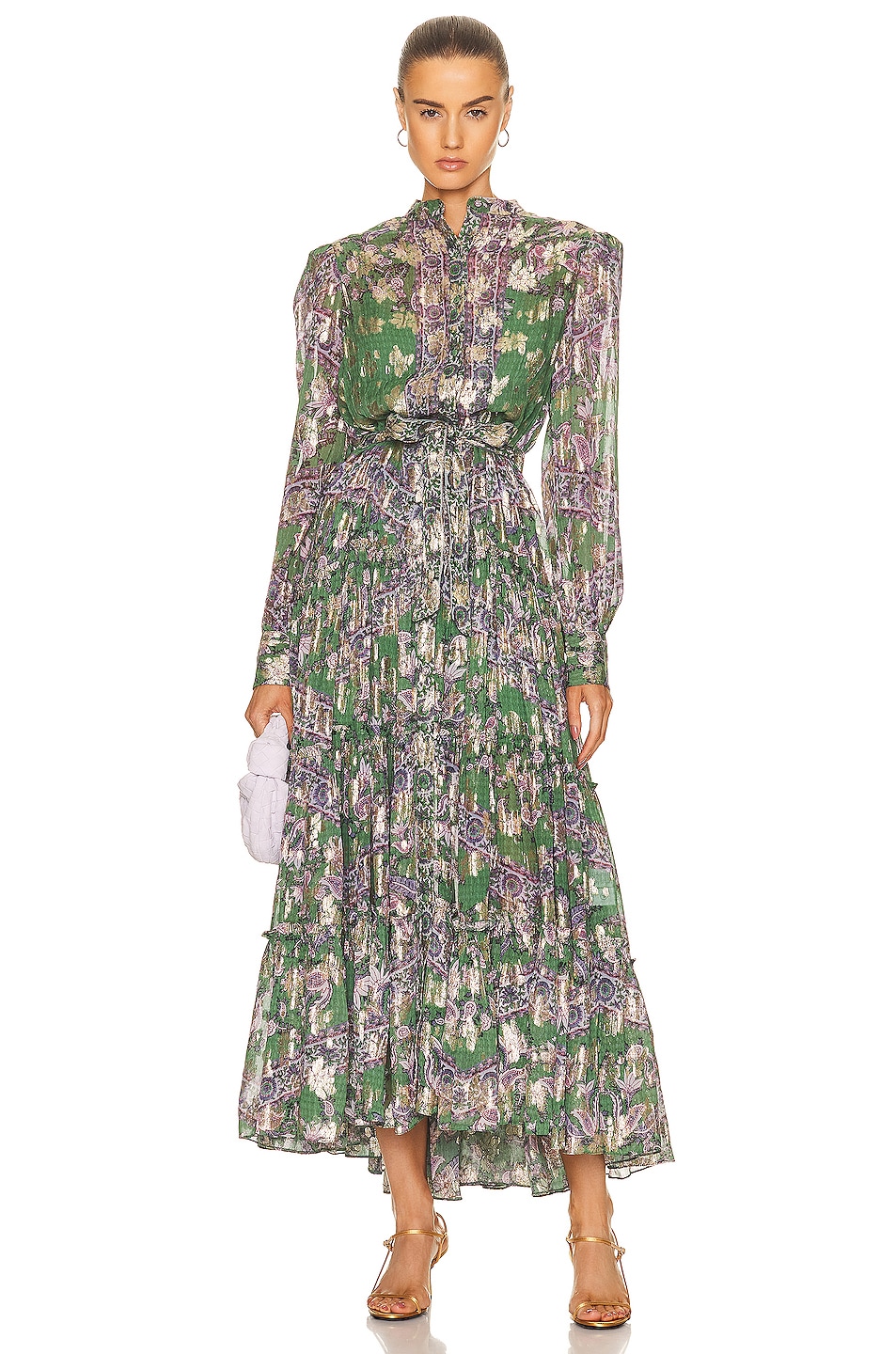 Image 1 of HEMANT AND NANDITA Lisa Belted Shirt Dress in Moss Green