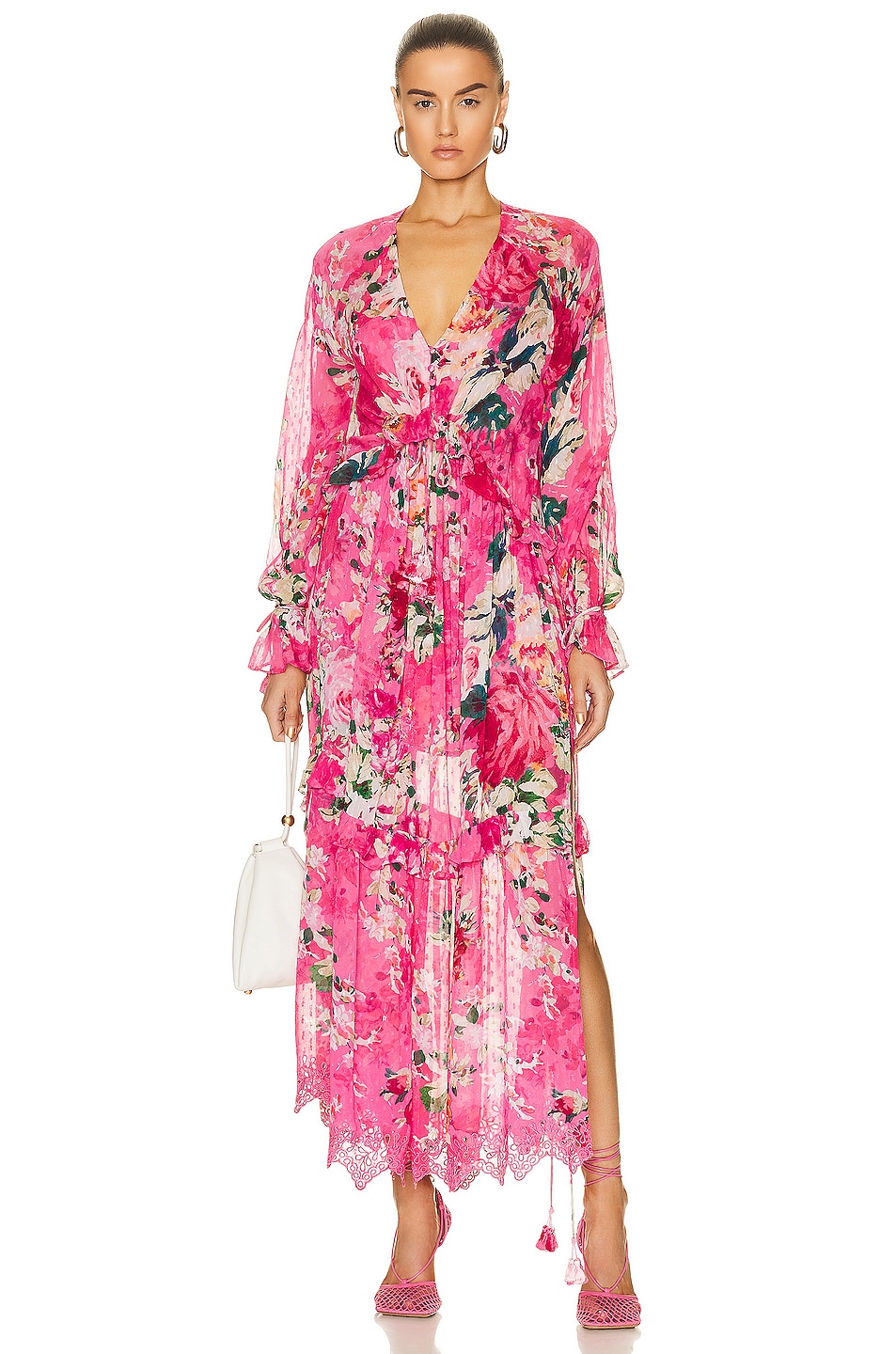 Image 1 of HEMANT AND NANDITA Tula Kaftan Dress in Carnation Pink