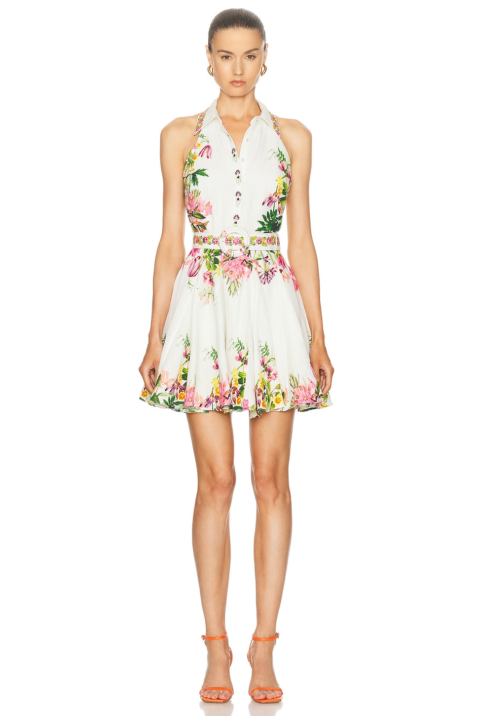Image 1 of HEMANT AND NANDITA Taha Buckle Belt Short Dress in White Floral