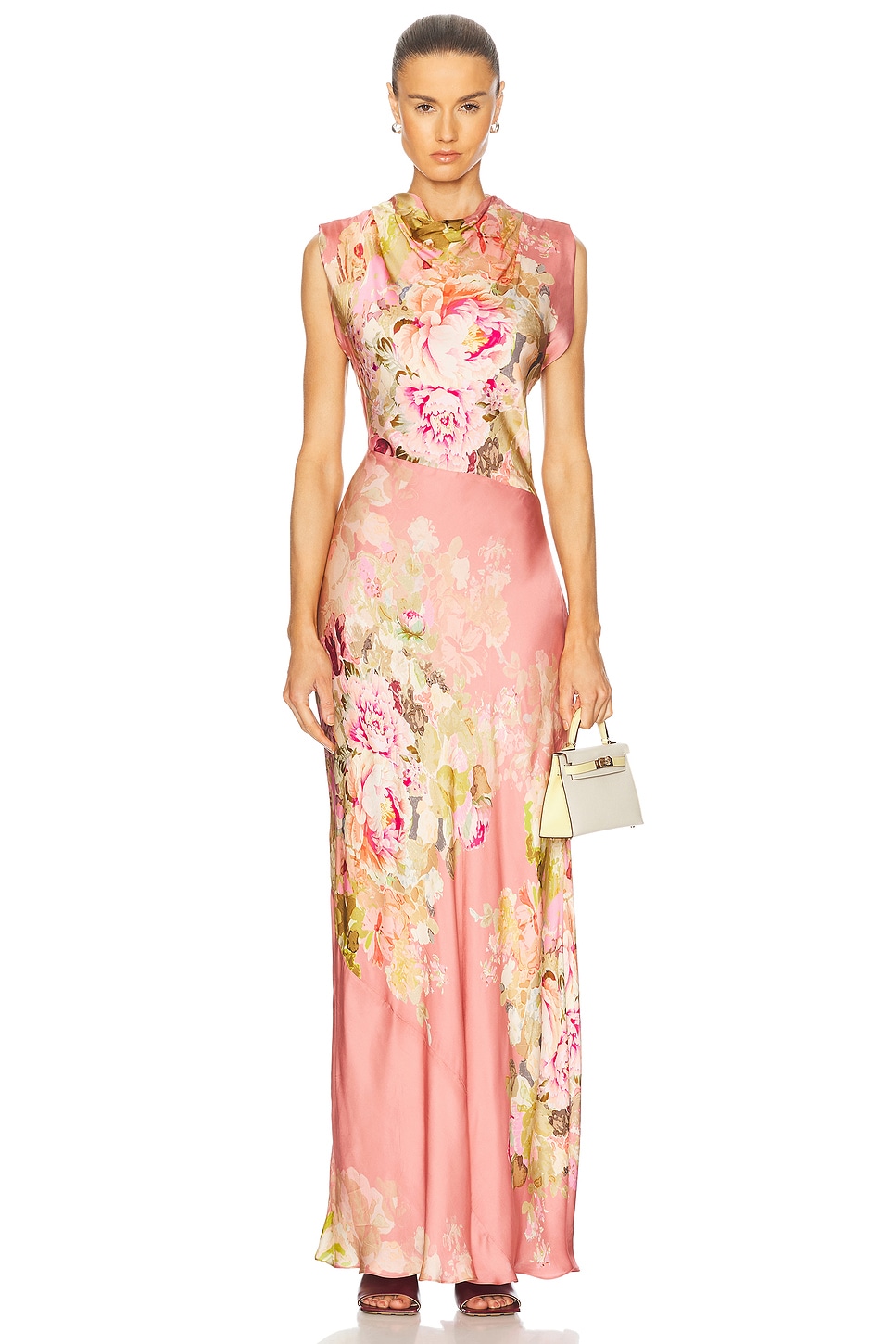 Hemant & Nandita Sama Cowl Neck Long Dress In Pink