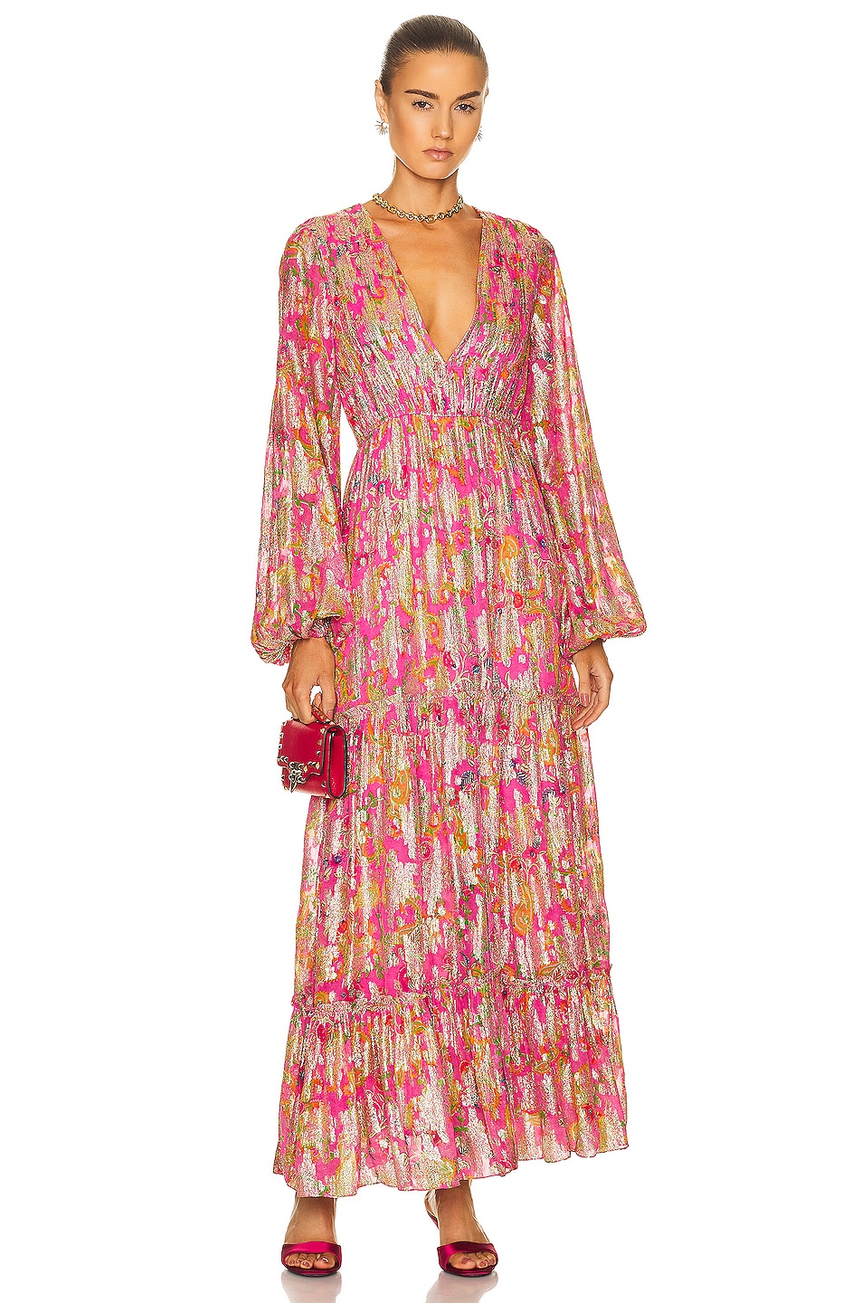 Image 1 of HEMANT AND NANDITA Bela Maxi Dress in Fuchsia Pink