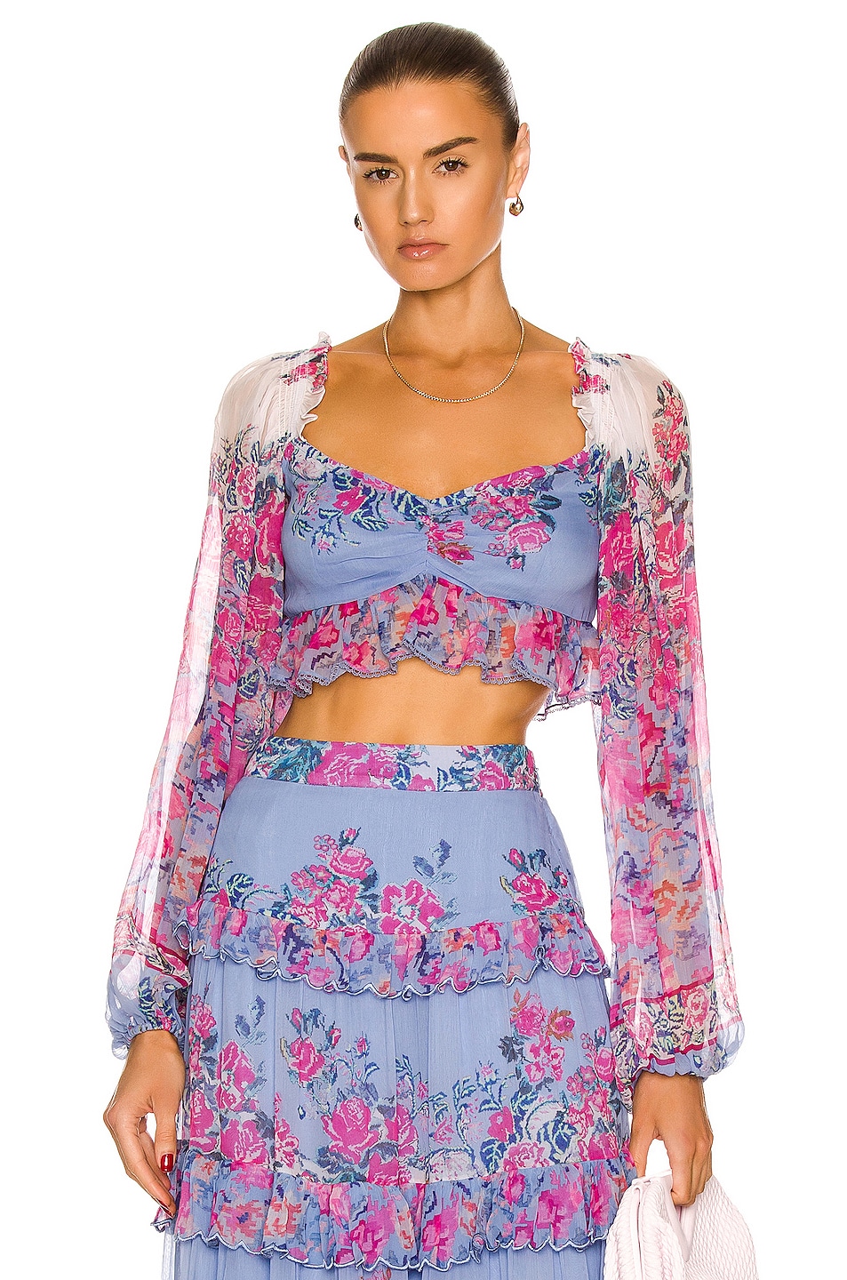 Image 1 of HEMANT AND NANDITA Mila Crop Top in Stone Blue