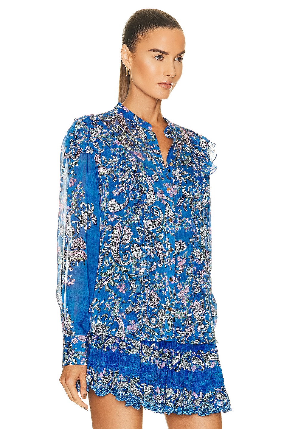 Hemant & Nandita Cobalt and White Paisley Top