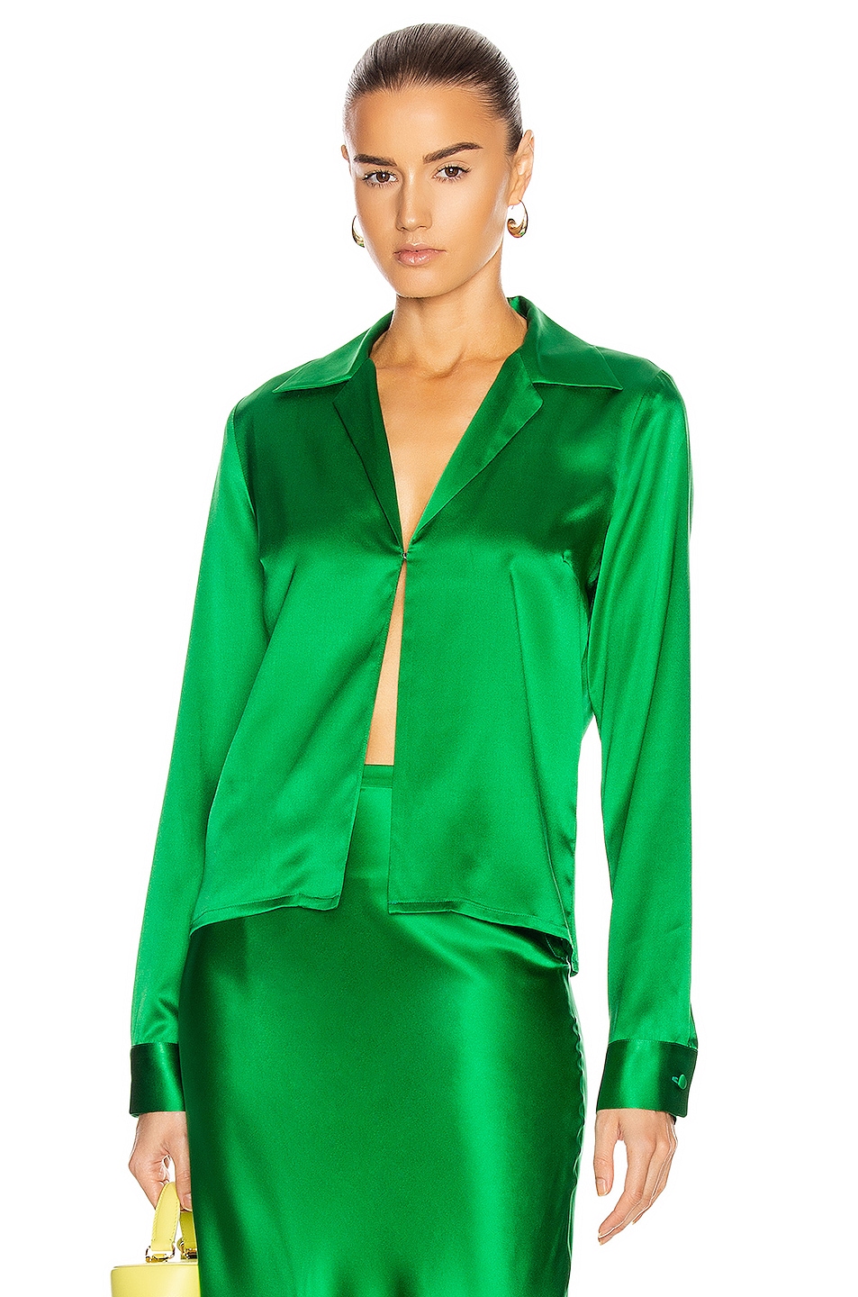 Image 1 of BERNADETTE Bill Silk Satin Shirt in Emerald