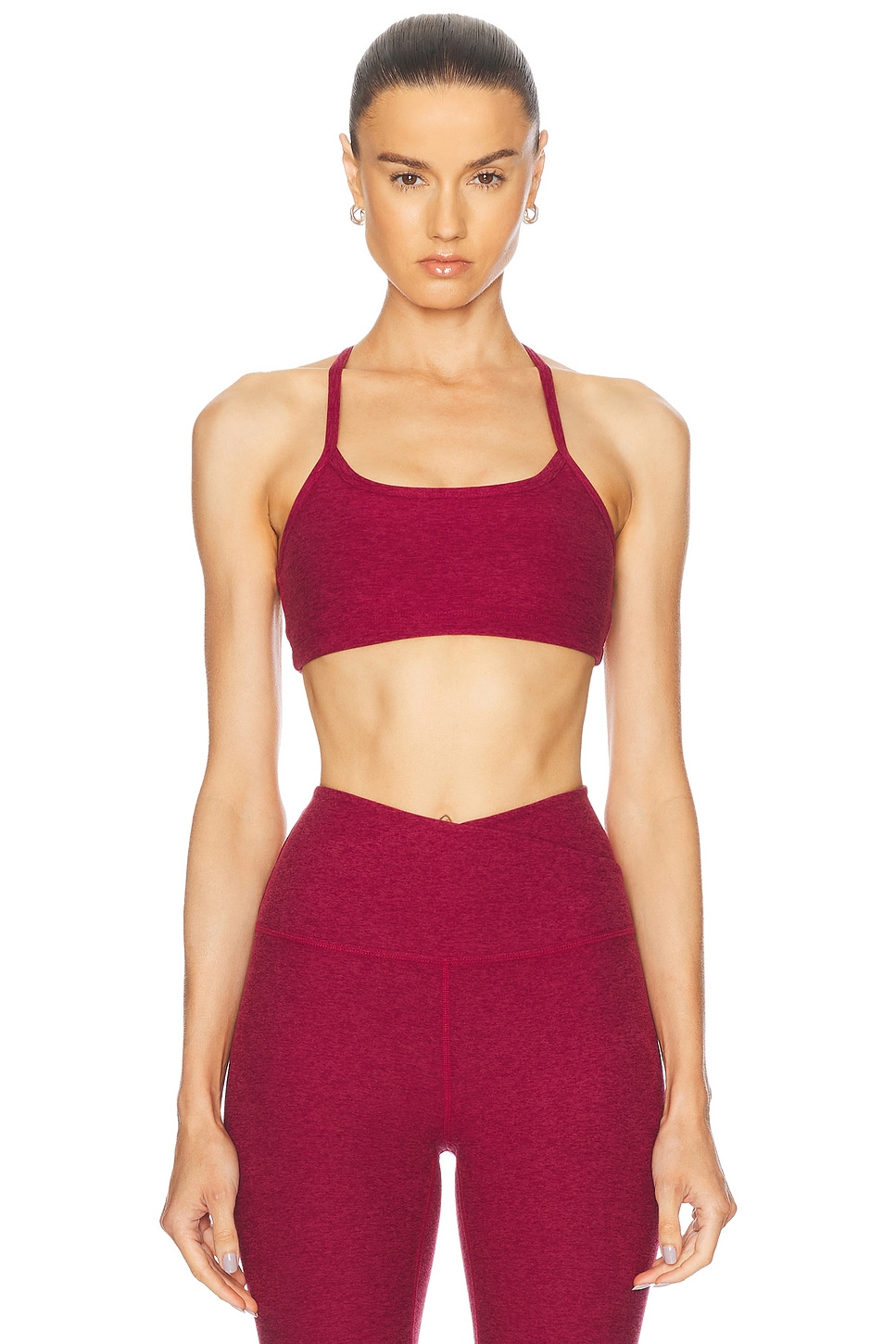 Shop Beyond Yoga Spacedye Slim Racerback Sports Bra In Bordeaux Heather