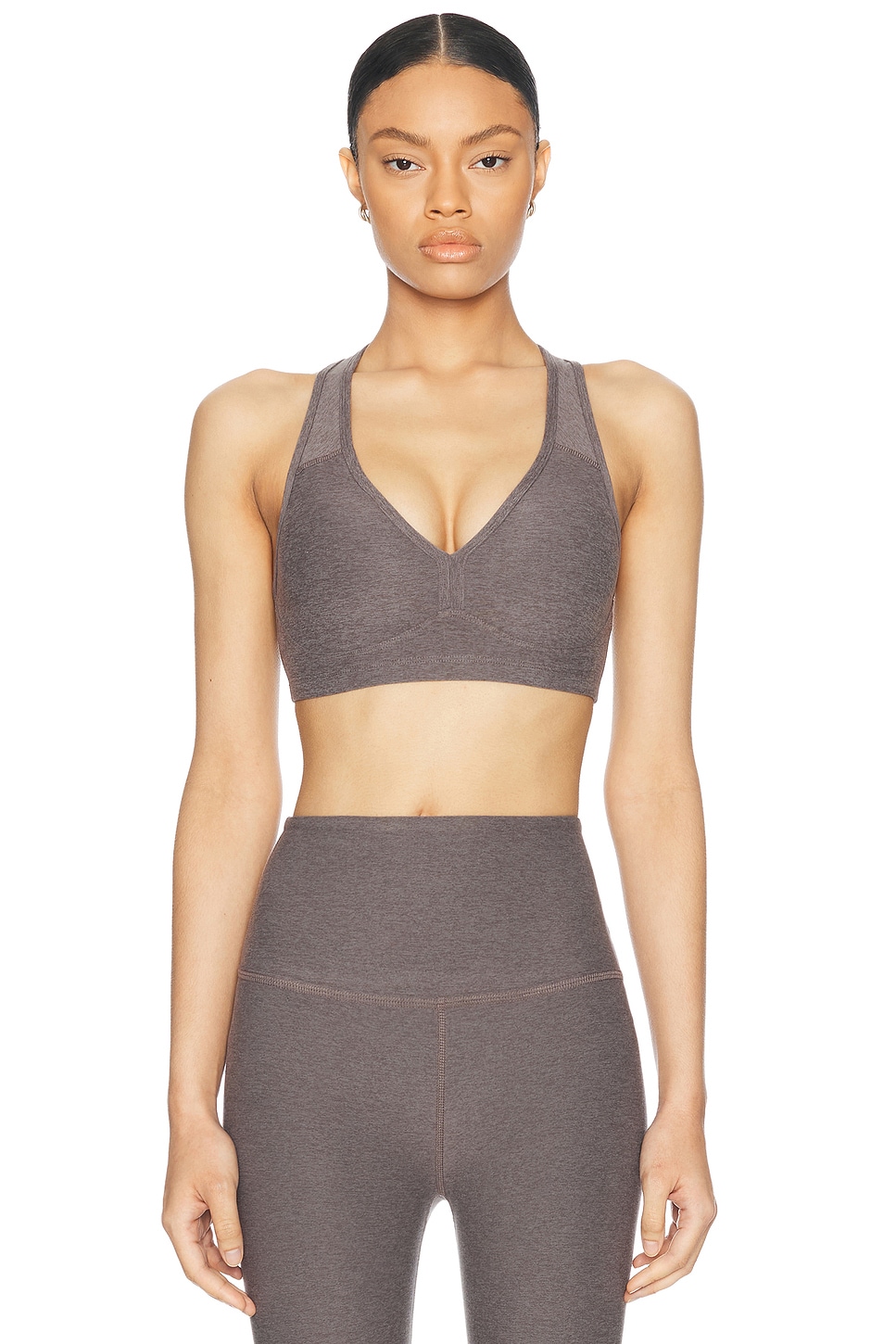 Image 1 of Beyond Yoga Spacedye Lift Your Spirits Sports Bra in Soft Umber Heather