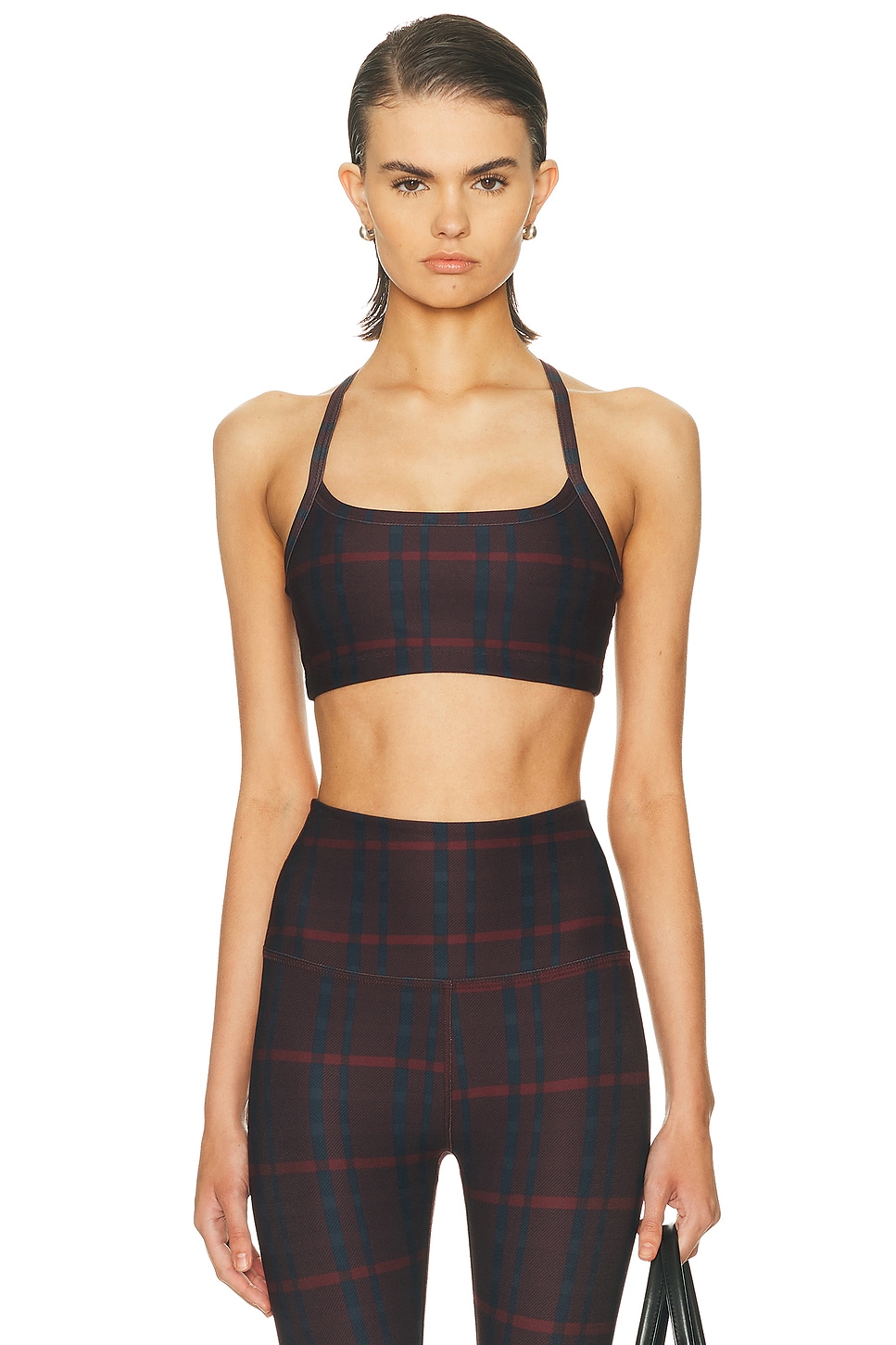 Image 1 of Beyond Yoga SoftMark Slim Racerback Bra in Dark Cherry Prep Plaid