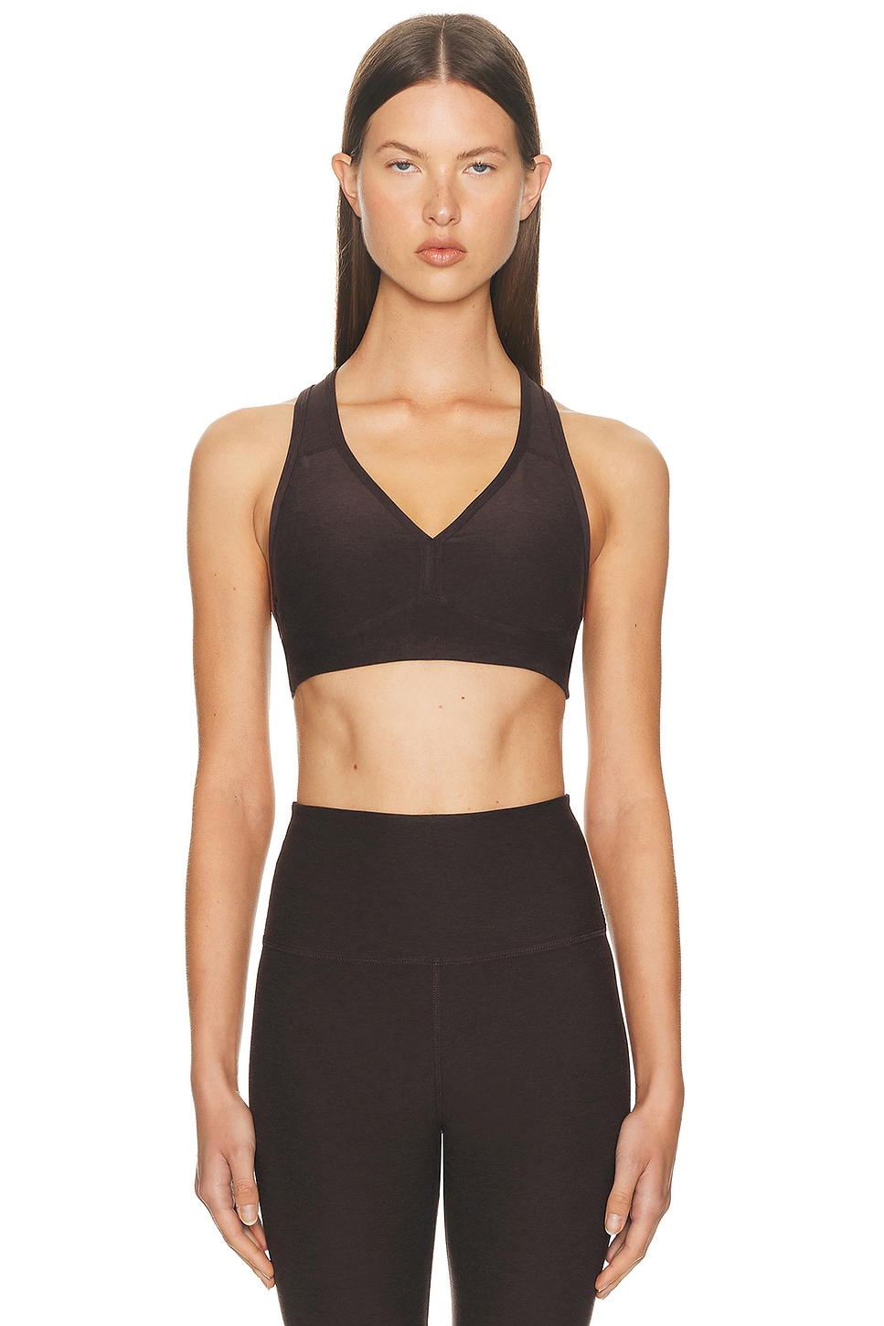 Image 1 of Beyond Yoga Spacedye Lift Your Spirits Bra in Dark Chocolate Heather