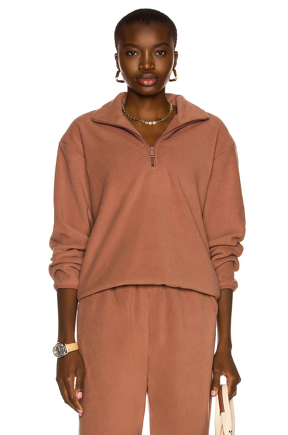 Image 1 of Beyond Yoga Quarter Zip Pullover Sweatshirt in Sepia Brown