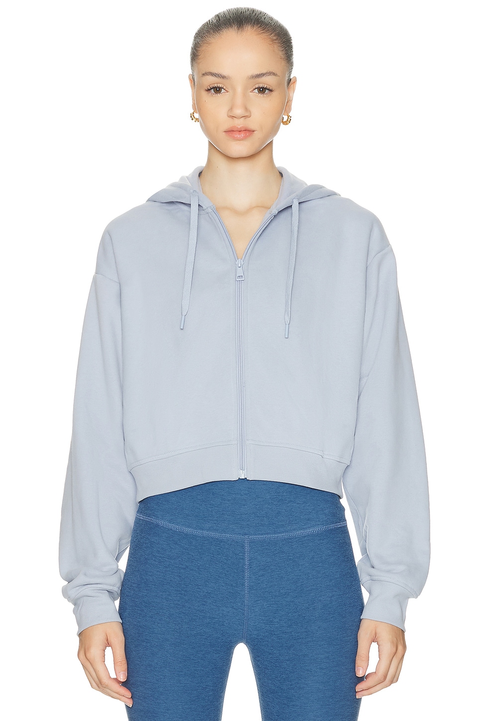 Beyond Yoga Luxe Fleece Zip Up Hoodie In Blue