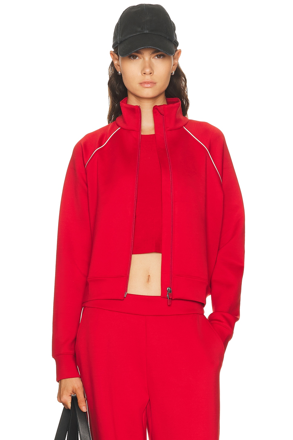 Beyond Yoga In The Flow Bomber Jacket In Red