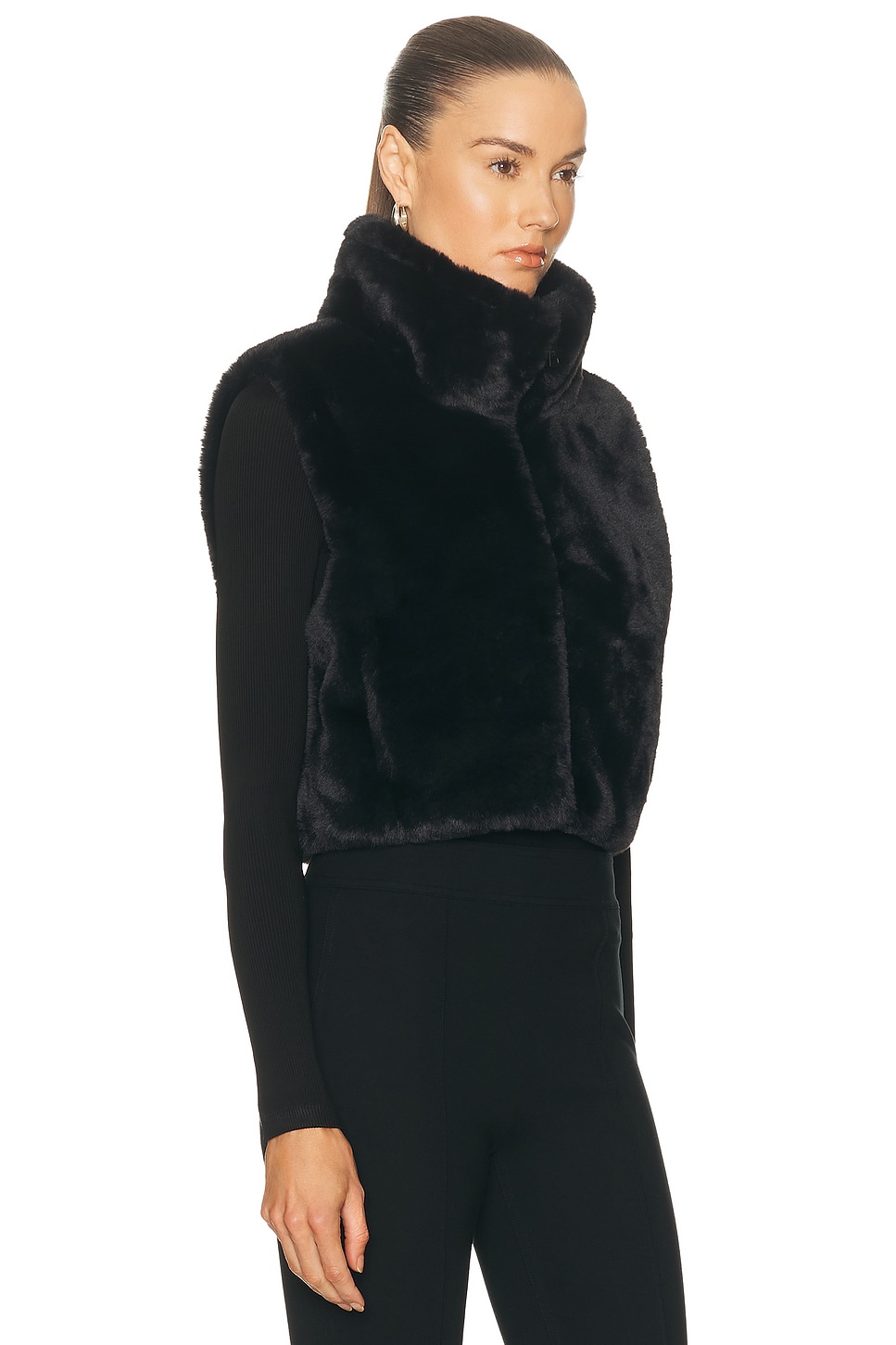 Beyond Yoga On The List Faux Fur Vest In Black