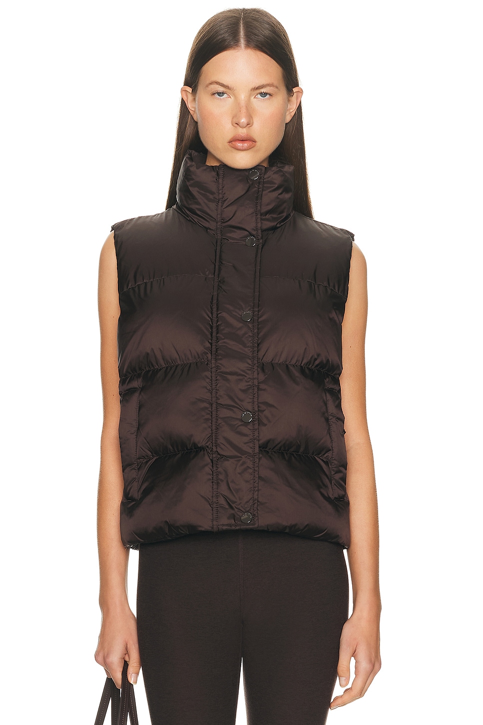 Beyond Yoga Big Cozy Puffer Vest In Brown