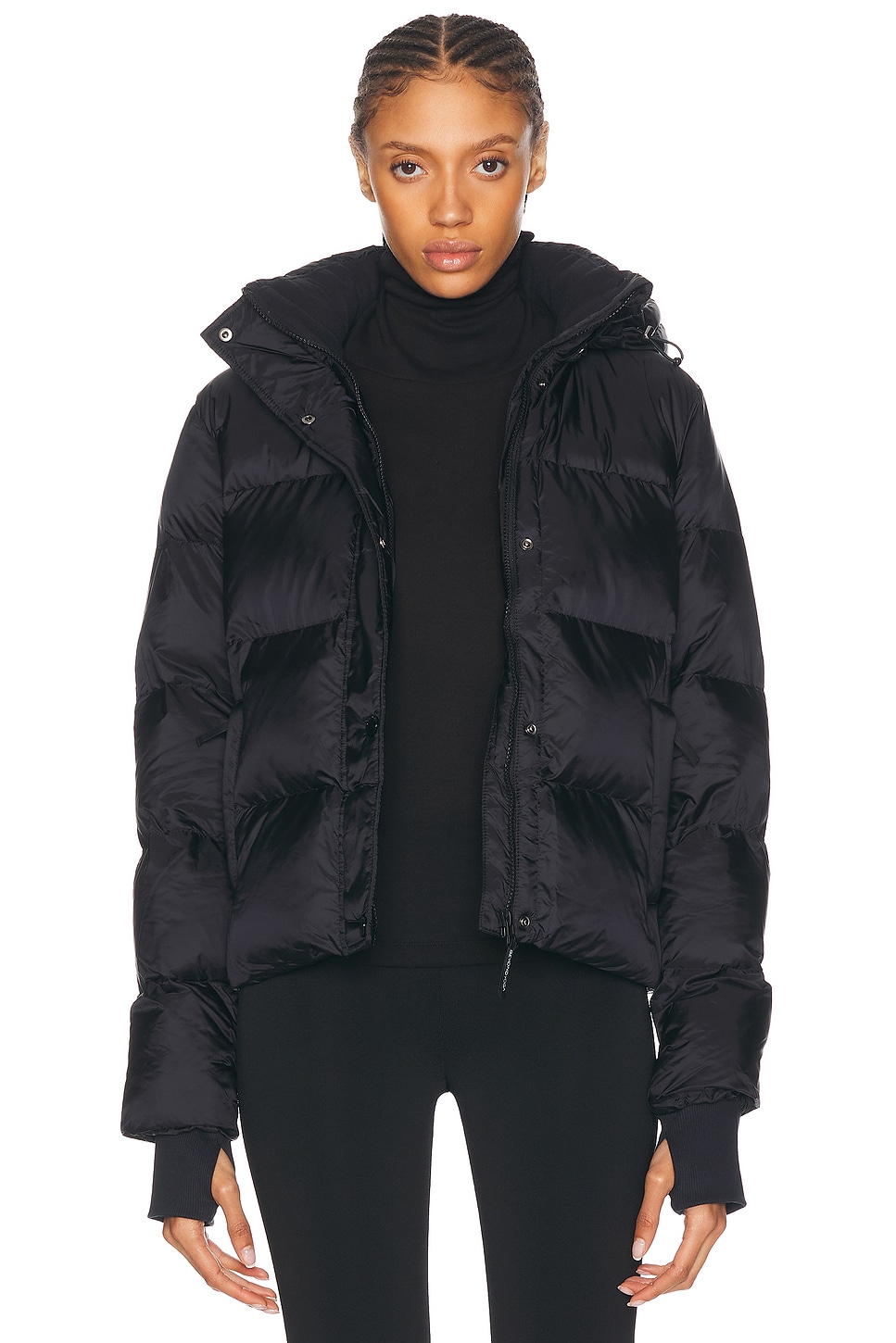 Shop Beyond Yoga Big Cozy Hooded Puffer Jacket In Black