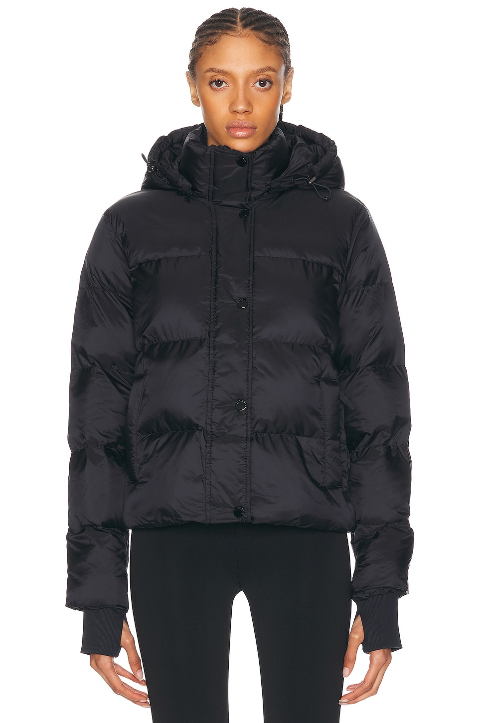 Shop Beyond Yoga Big Cozy Hooded Puffer Jacket In Black