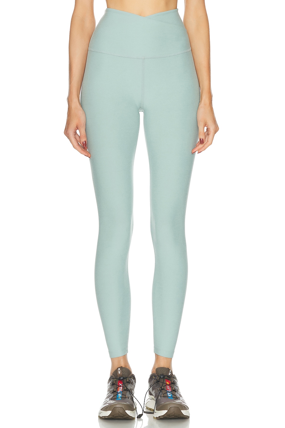 Image 1 of Beyond Yoga Spacedye At Your Leisure High Waisted Midi Legging in Minty Slate Heather