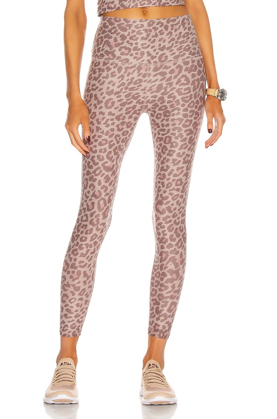Image 1 of Beyond Yoga Spacedye Printed Caught In The Midi High Waisted Legging in Chai Cocoa Brown Leopard
