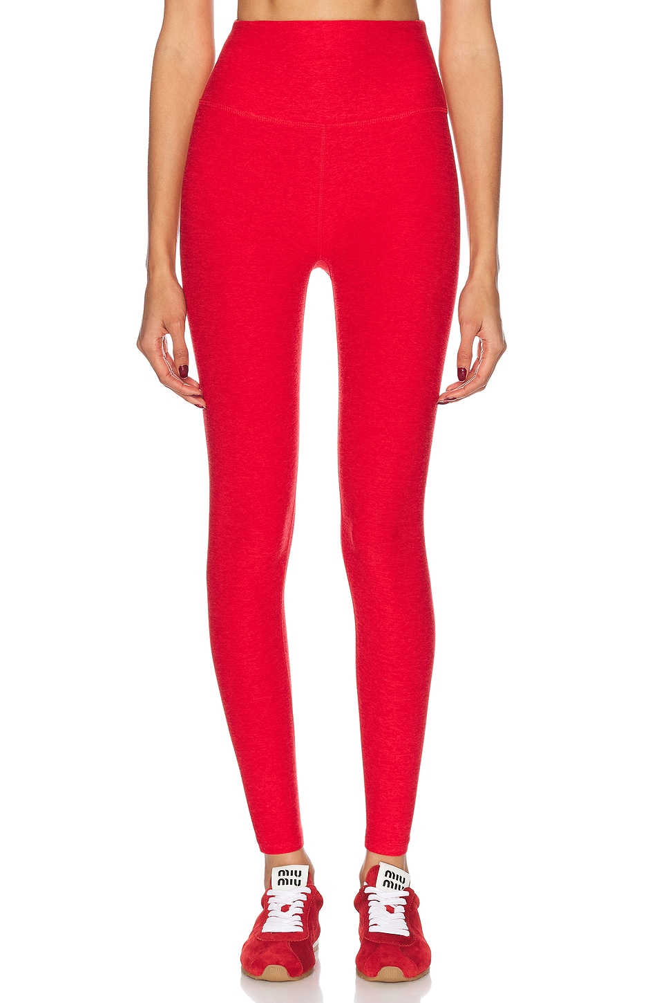 Image 1 of Beyond Yoga Spacedye Caught in The Midi High Waisted Legging in Ruby Red Heather