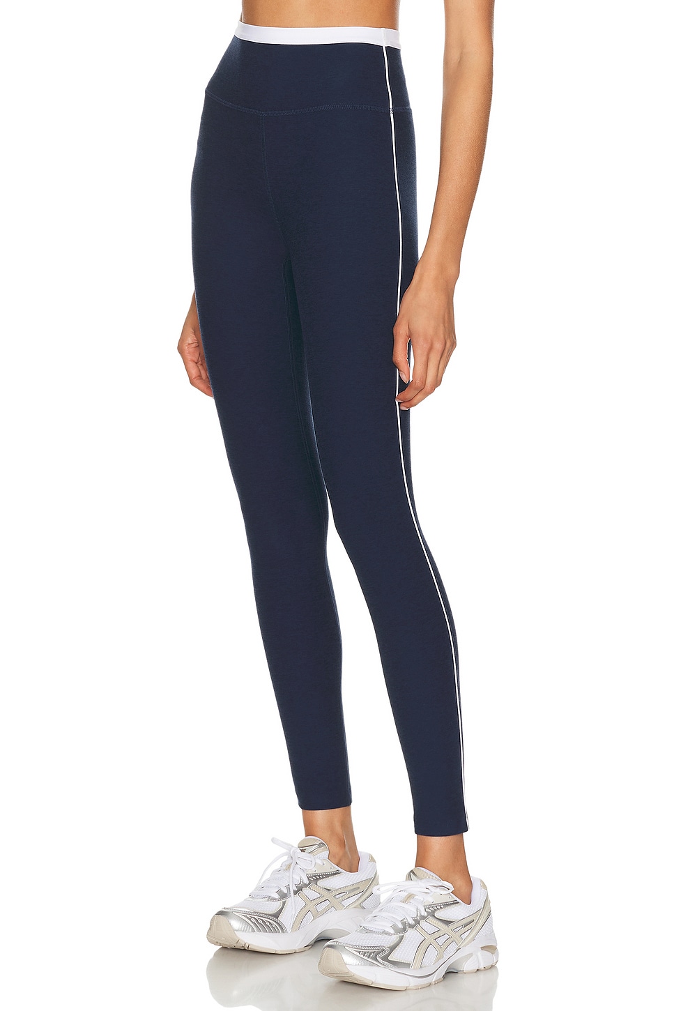 Image 3 of Beyond Yoga Spacedye Trophy High Waisted Midi Legging in Nocturnal Navy & Cloud White
