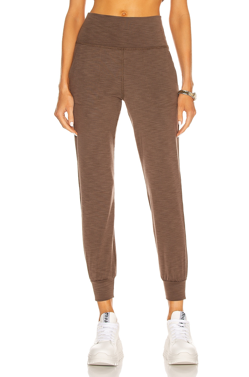 Image 1 of Beyond Yoga Heather Rib Jogger in Cocoa Brown Heather