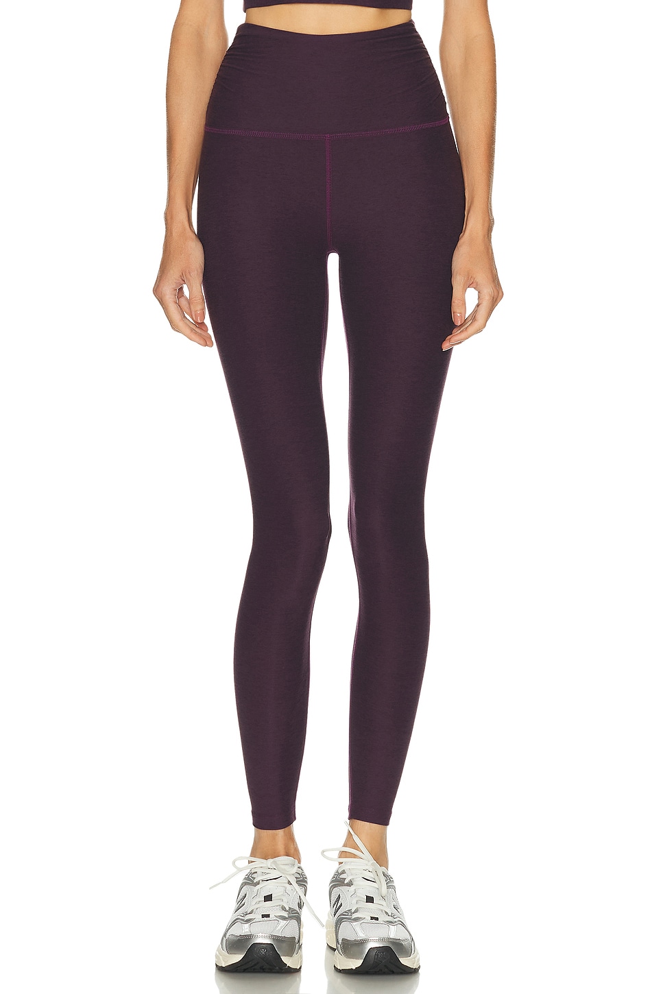 Image 1 of Beyond Yoga Spacedye Raised The Barre Shirred Legging in Eggplant Purple Heather