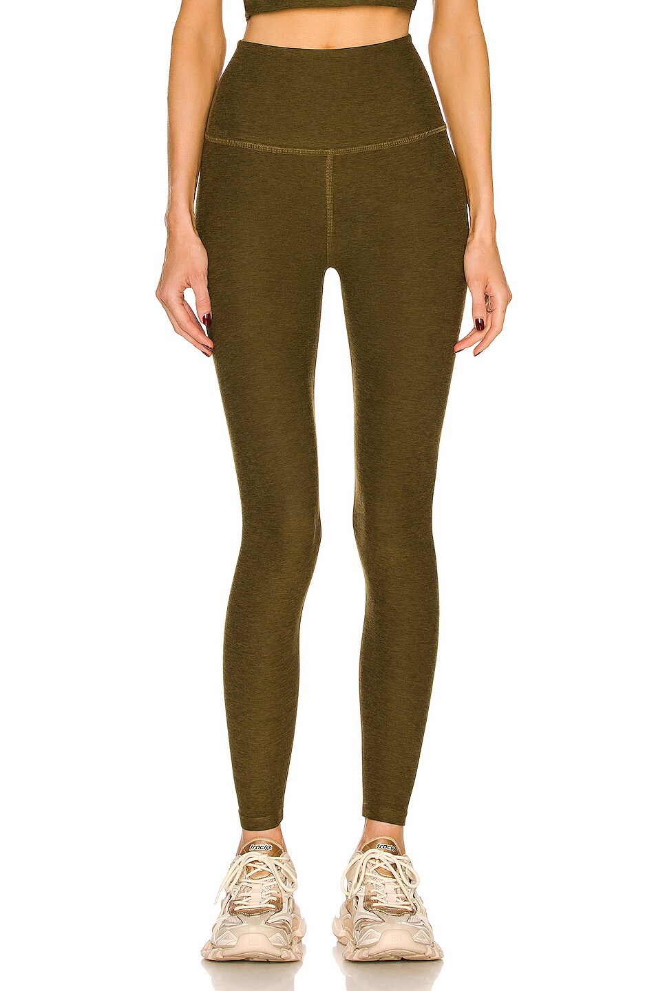 Image 1 of Beyond Yoga Spacedye Caught in the Midi High Waisted Legging in Deep Olive Heather